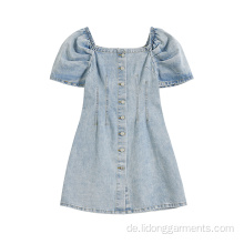 Plus Size Denim Botton Bow Kurzarm Kleid